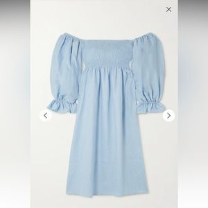 NWT SLEEPER Atlanta Off the Shoulder Dress Shirred Linen Midi Dress